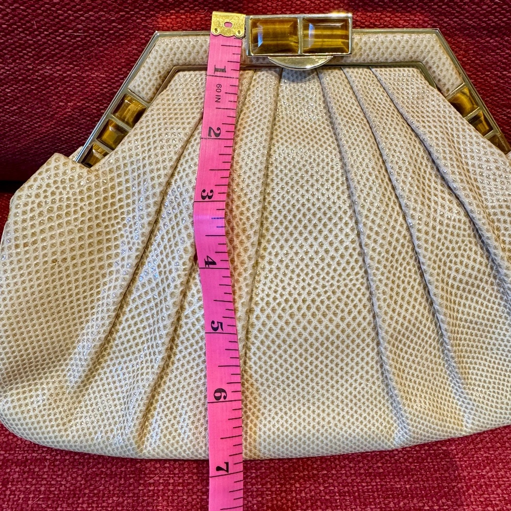Vintage Judith Leiber lizard skin bag with tiger eye stone details. - Picture 9 of 12